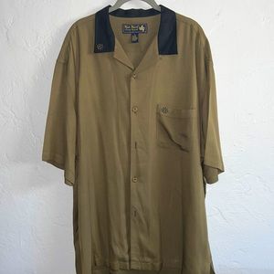 Men’s silk shirt sleeves Nat Nast silk dress shirt in olive with black collar